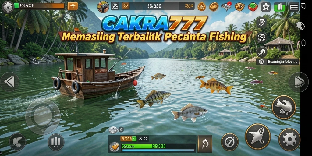 Tampilan gameplay CAKRA777 yang menarik saat memancing di lautan.