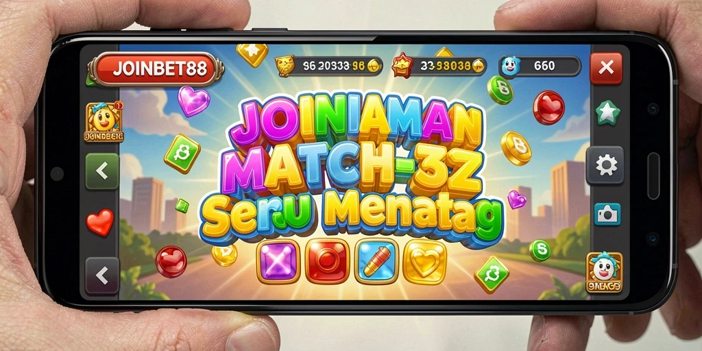 Tangkapan layar menunjukkan gameplay Match-3 yang seru dan penuh warna.