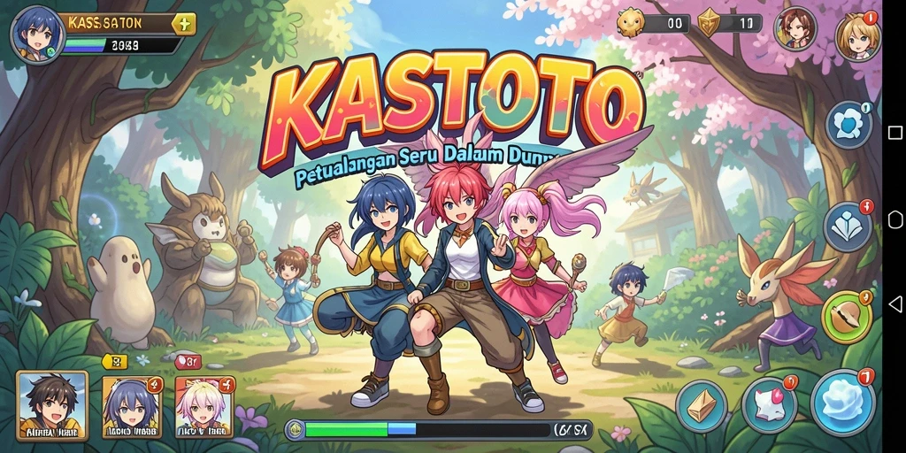 Screenshot gameplay KASTOTO menampilkan karakter anime dalam pertempuran epik.