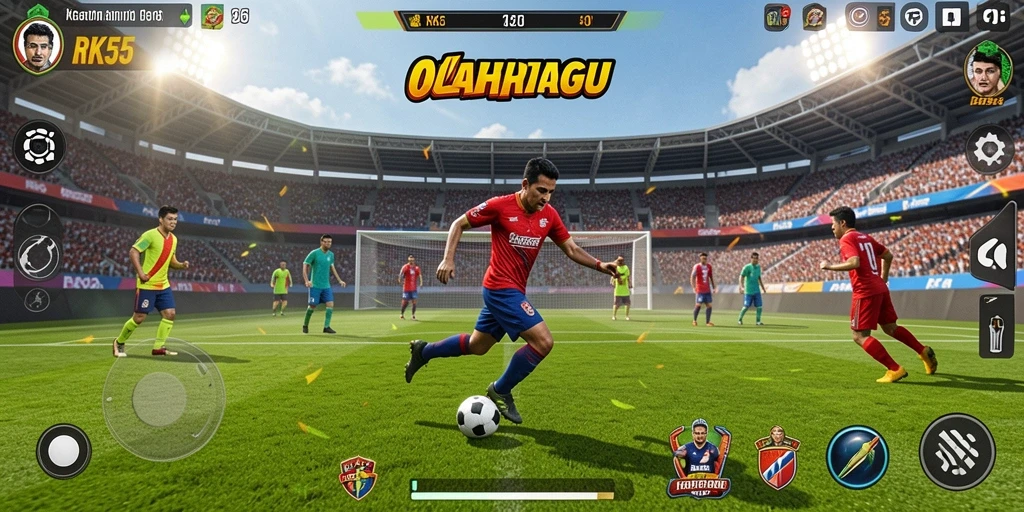 Tangkapan layar gameplay RK55 dengan aksi olahraga yang mendebarkan.