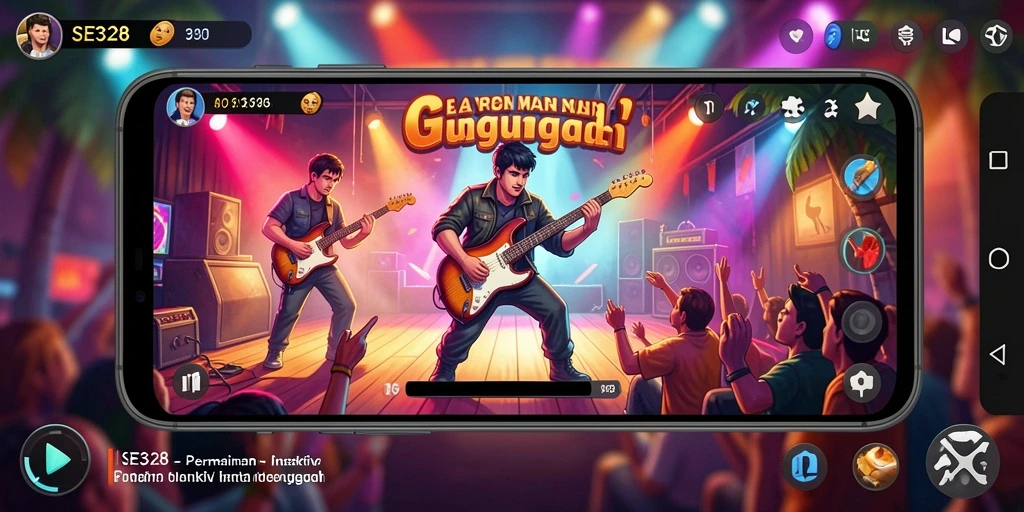 Screenshot gameplay SE328 menampilkan alat musik virtual yang interaktif.