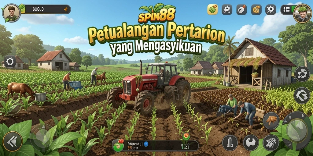 Screenshot SPIN88 menampilkan momen seru saat bertani.